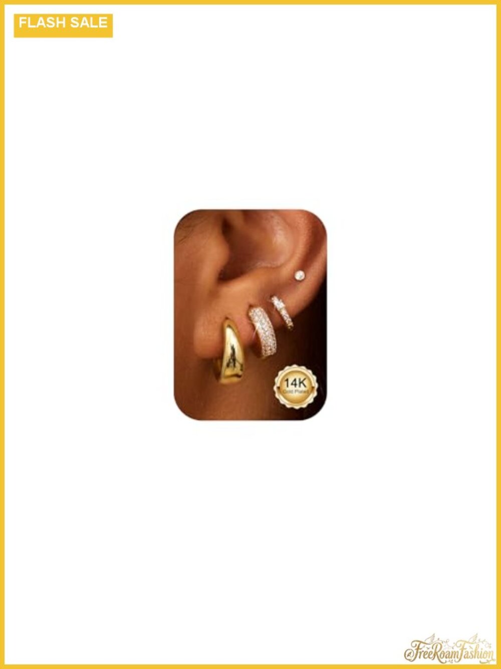 14K Gold Plated Hypoallergenic Hoop Earrings Set for Multiple Piercings Women